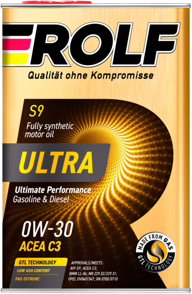 Масло моторное синтетическое Rolf Ultra SAE 0W-30 ACEA C3 API SP 4л (металл)