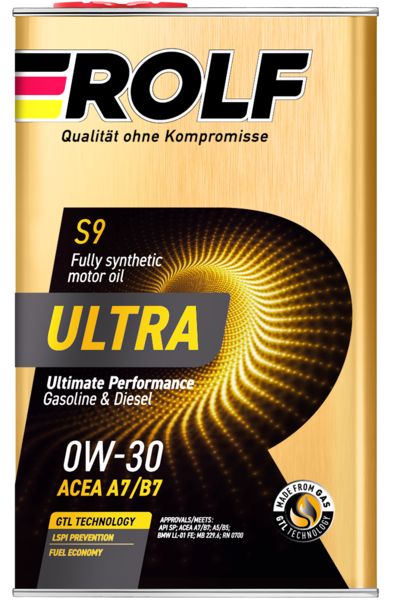 Масло моторное синтетическое Rolf Ultra SAE 0W-30 ACEA A7/B7 API SP 1л (металл)