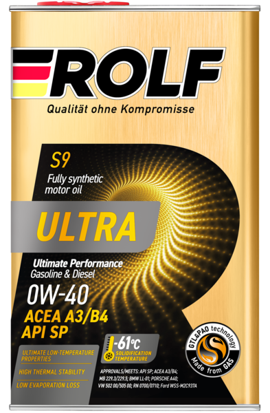 Масло моторное синтетическое Rolf Ultra SAE 0W-40 ACEA A3/B4 API SP 1л (металл)