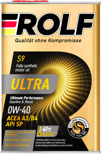 Масло моторное синтетическое Rolf Ultra SAE 0W-40 ACEA A3/B4 API SP 4л (металл)